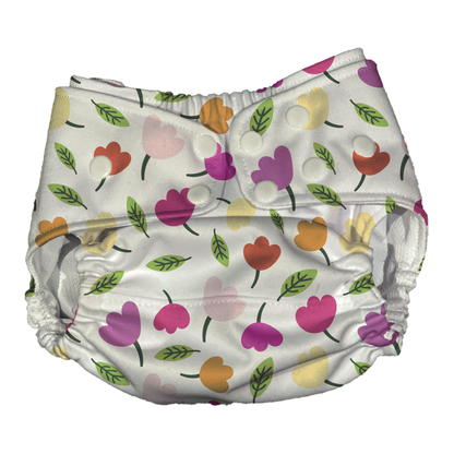 Handdrawn Spring Doodle Flower Waterproof Diaper Cover | Reusable Swimmer